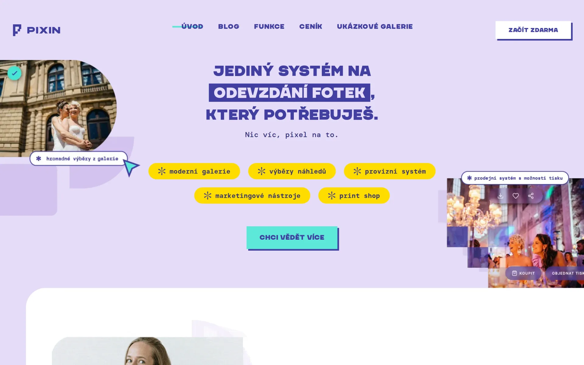 Úvodní stránka pixin.gallery, platformy pro fotografy s galeriemi, prodejem fotek a tiskovým obchodem