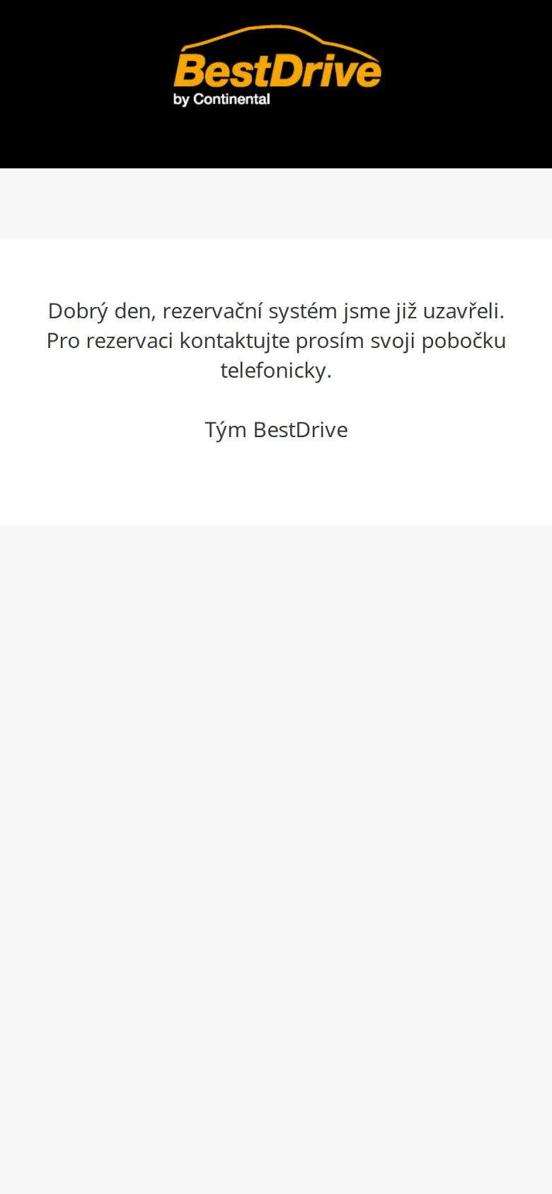 Rezervační aplikace BestDrive v češtině na mobilu, mimo sezonní kampaň.