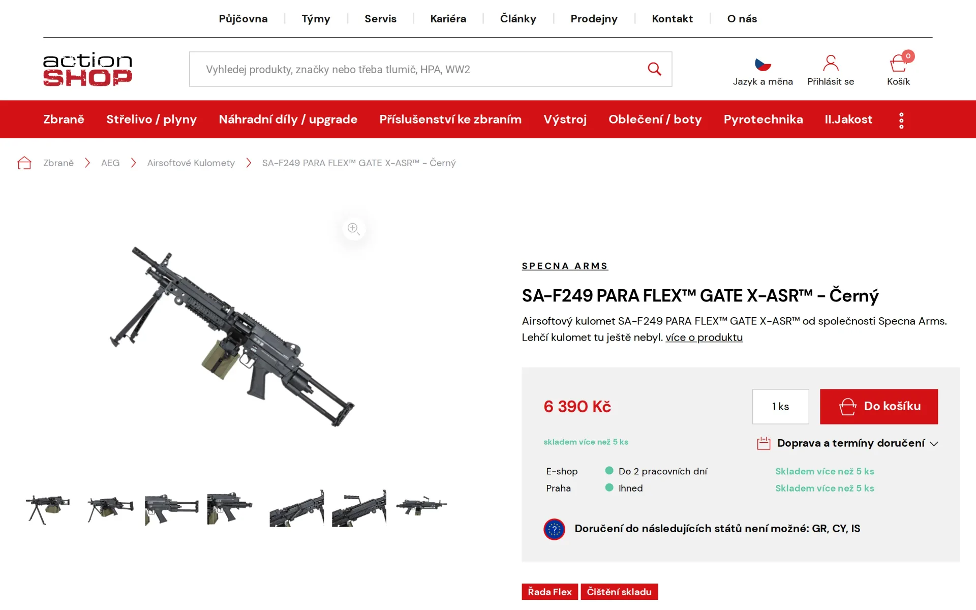 Detail airsoftového kulometu s cenou, dostupností na e-shopu a prodejně a termíny doručení na počítači.