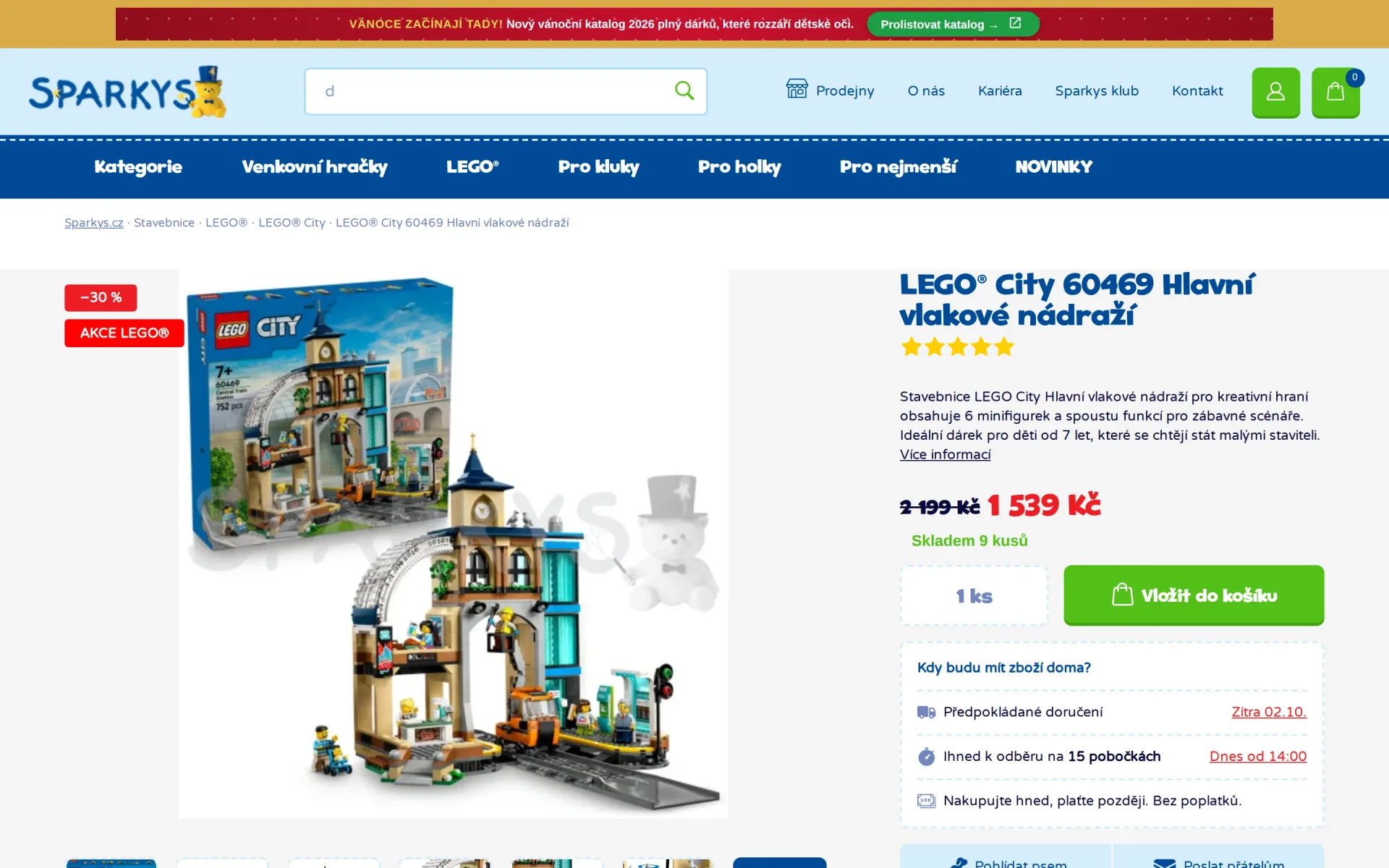 Detail stavebnice LEGO City s cenou, skladovostí, doručením a vyzvednutím na prodejnách