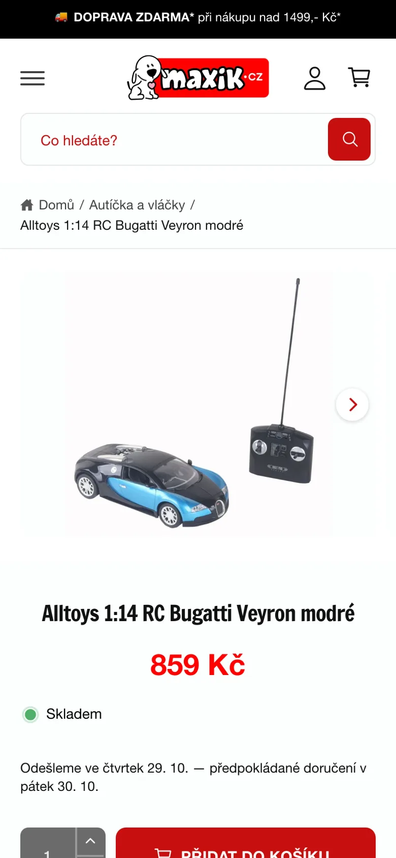 Detail RC auta na Maxíku v mobilu s cenou a dostupností