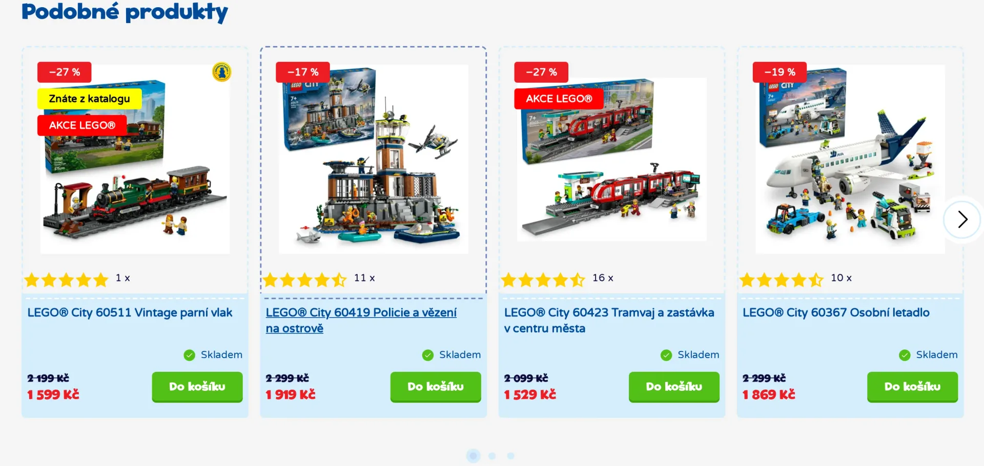 Pás doporučených produktů na detailu hračky