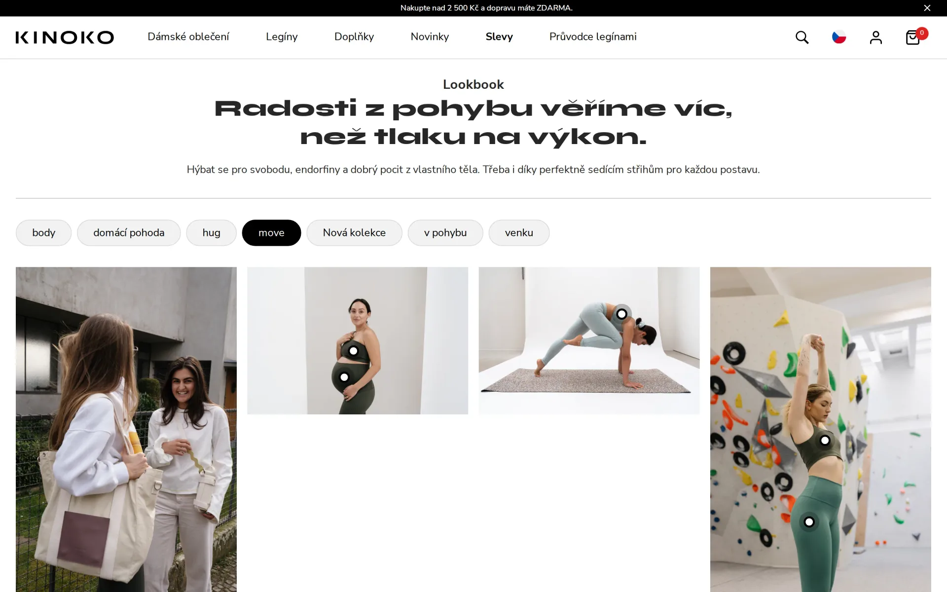 Lookbook na kinoko.cz s galerií fotografií kolekce a nákupními piny u produktů