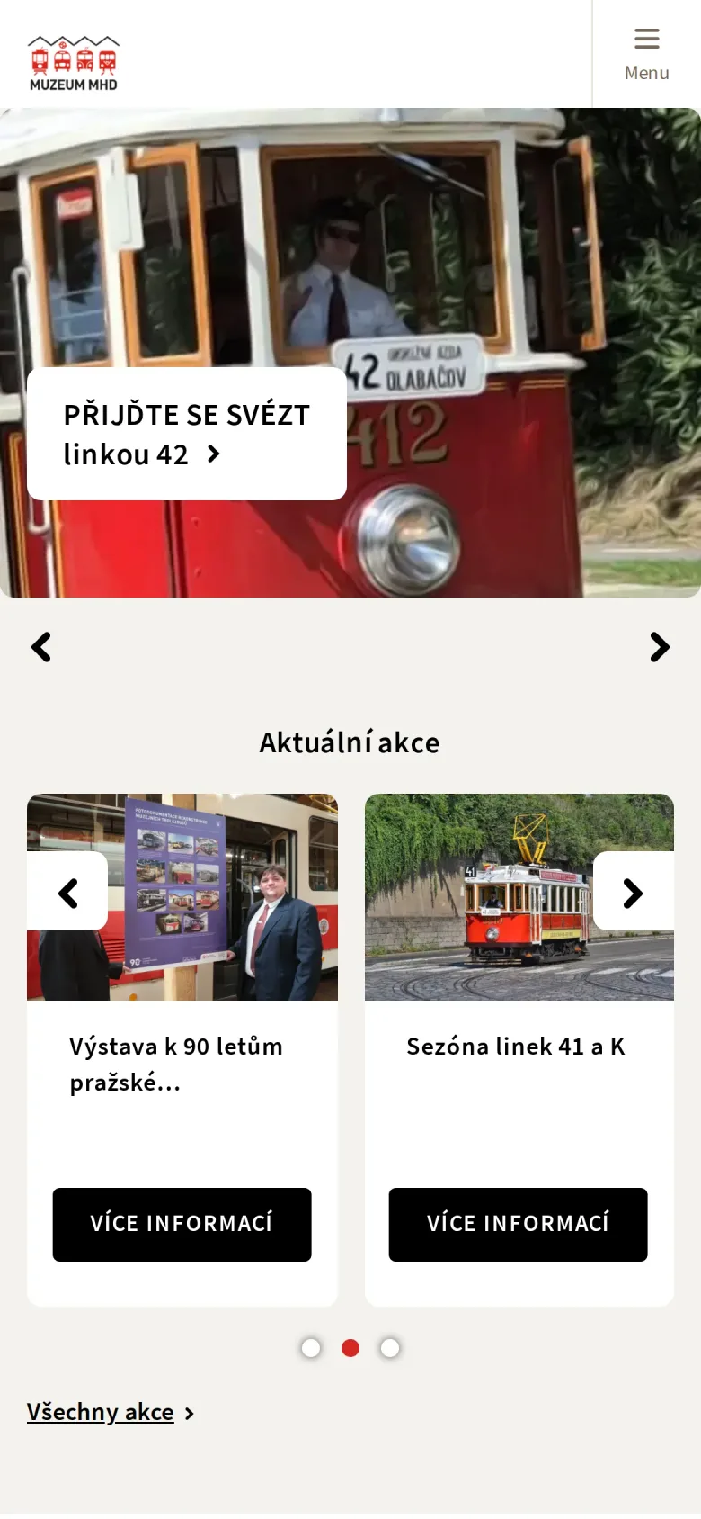 Web Muzea MHD na mobilu s aktuálními akcemi