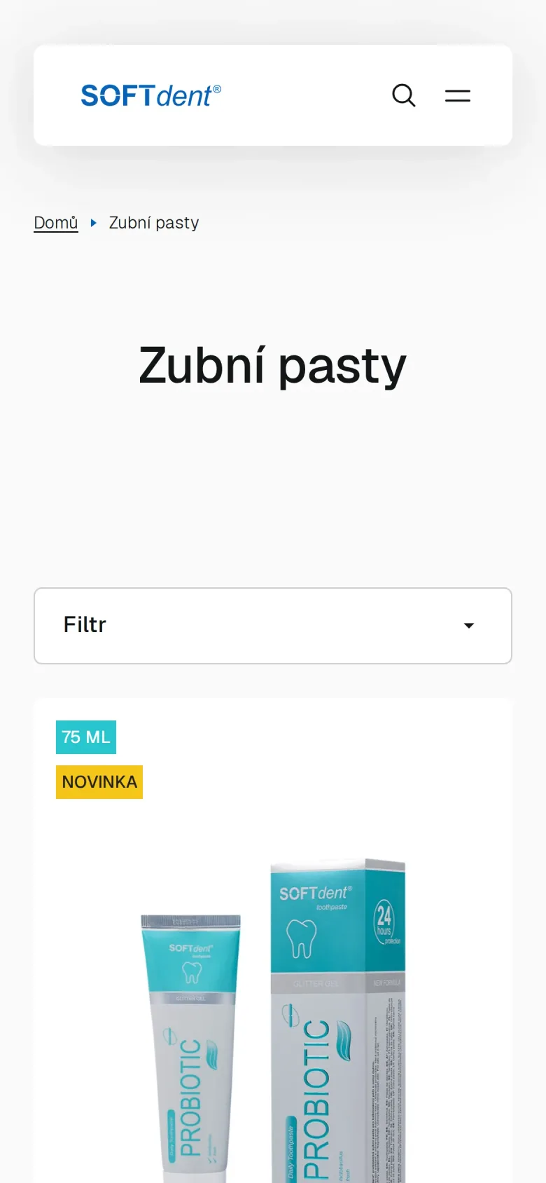 Kategorie Zubní pasty s výpisem past a filtrem podle balení na mobilu