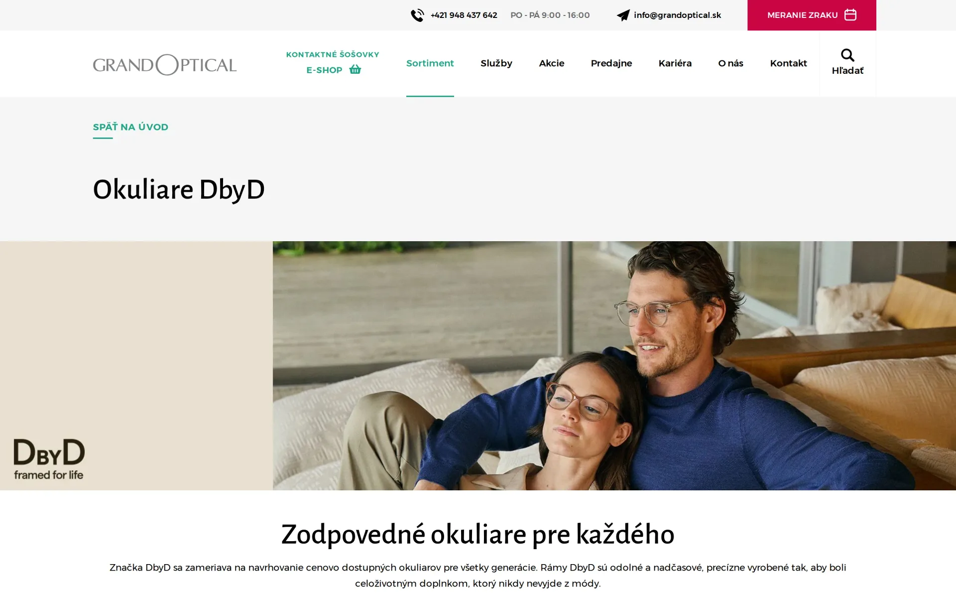 Kampaňová stránka vlastní značky obrub DBYD z bioacetátu na počítači.