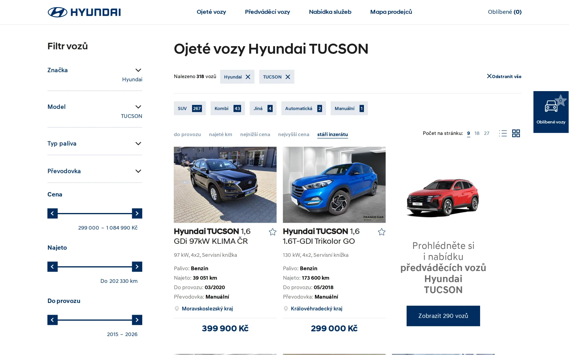 Výpis ojetých vozů Hyundai Promise s filtrem a kartami vozů