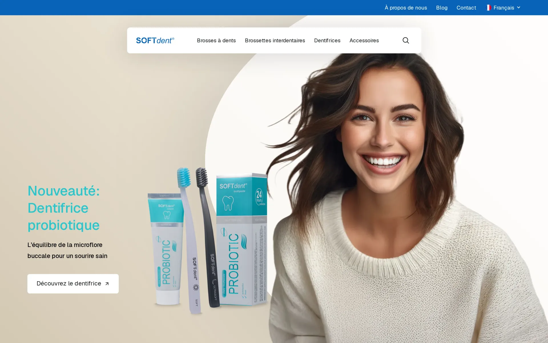 Francouzská verze úvodní stránky softdentcare.com