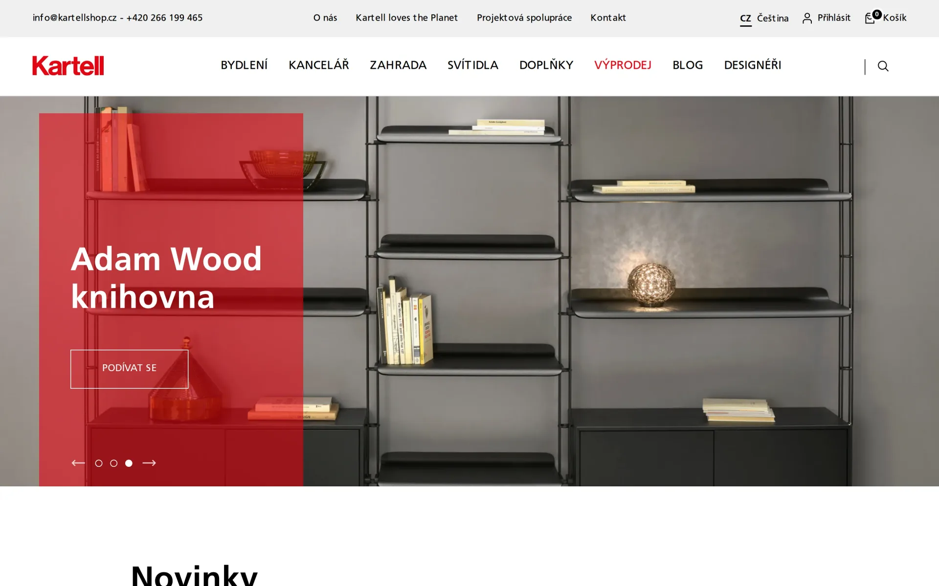 Úvodní stránka značkového e-shopu kartellshop.cz s kolekcemi nábytku Kartell