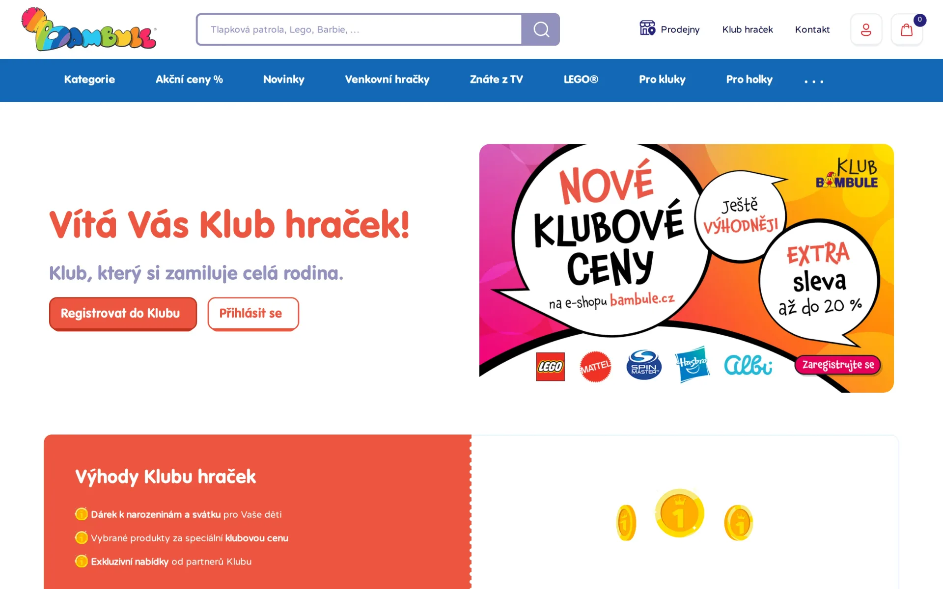 Stránka věrnostního klubu na bambule.cz s výhodami členství