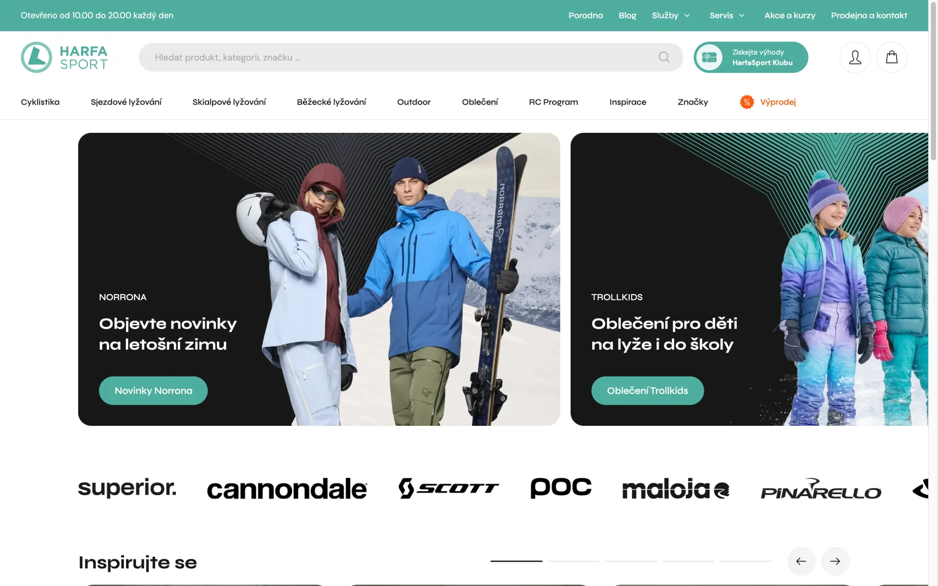 Úvodní stránka e-shopu Harfa Sport s nabídkou na zimní sezónu