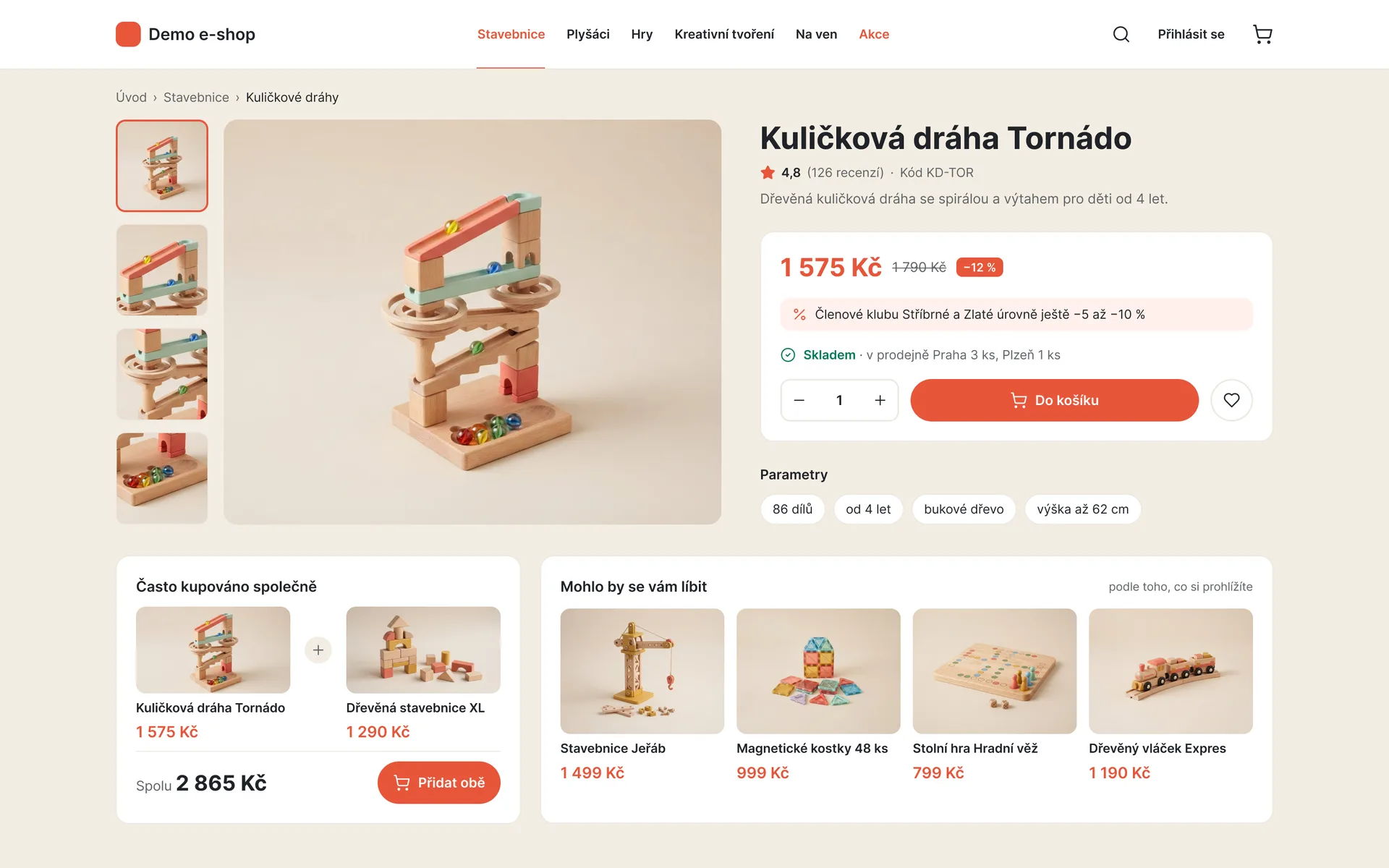 E-shop: detail produktu s nabídkou Často kupováno společně a Mohlo by se vám líbit (ukázková data)