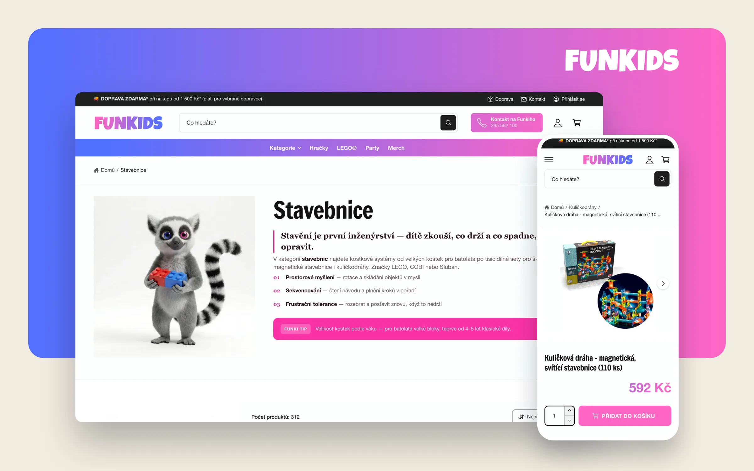 E-shop Funkids na počítači a telefonu