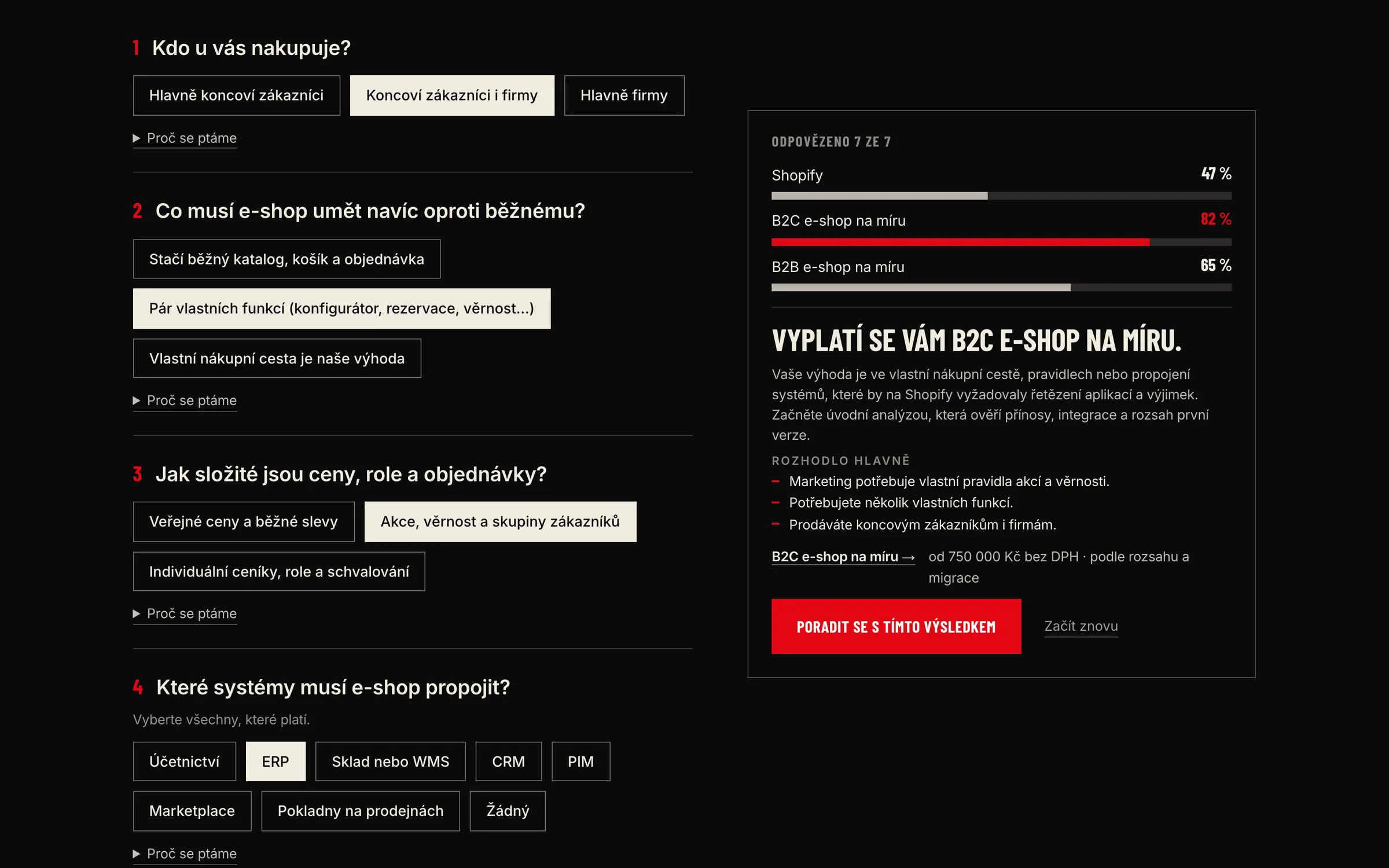 Konfigurátor platformy: odpovědi na otázky a doporučení B2C e-shopu na míru