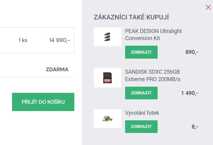 Blok „Zákazníci také kupují“ na e-shopu FotoŠkoda