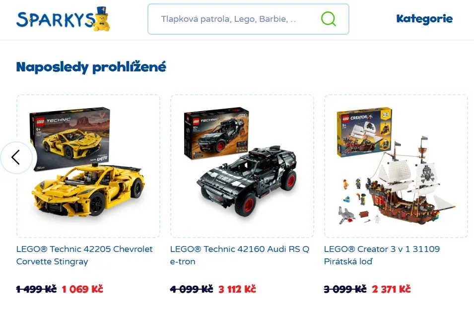 Naposledy prohlížené produkty na e-shopu Sparkys