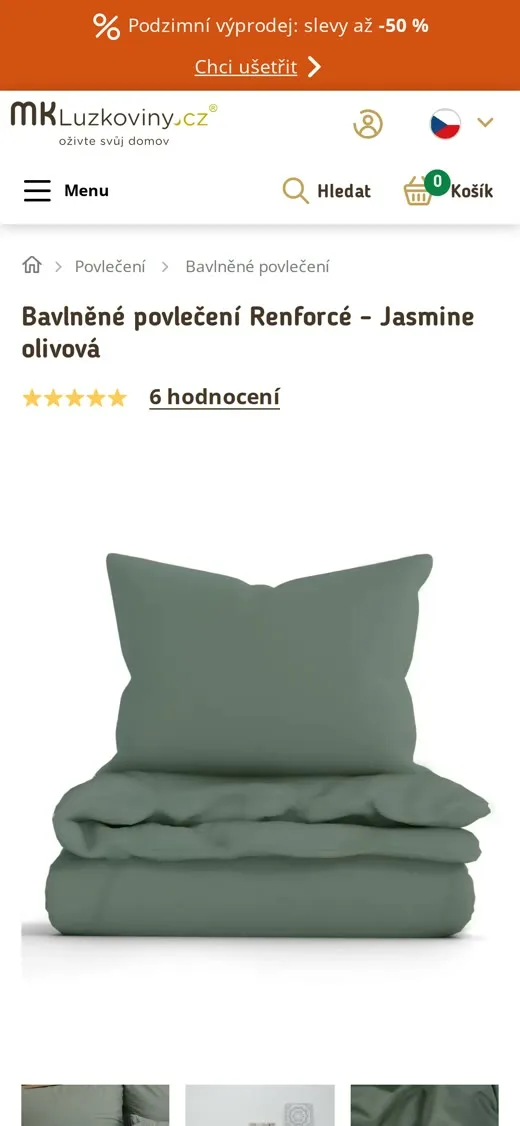 Detail povlečení na e-shopu MK Lůžkoviny na telefonu