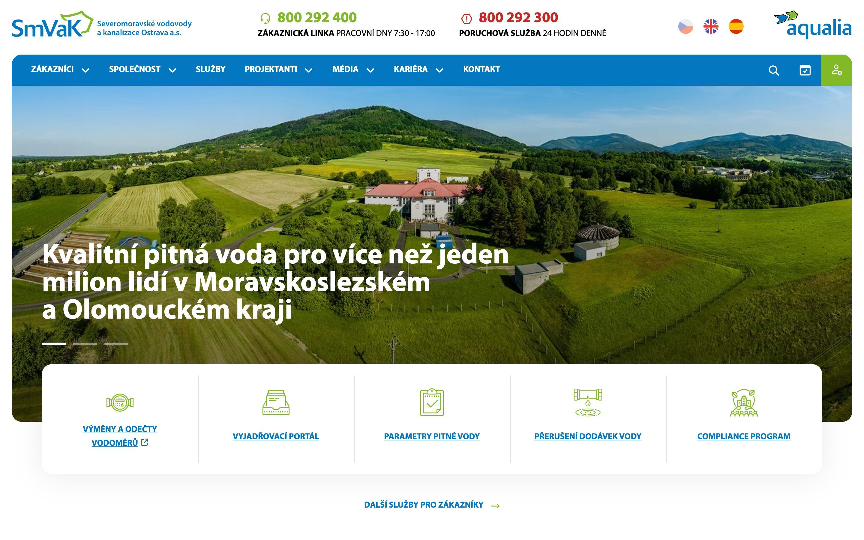 Web Severomoravských vodovodů a kanalizací